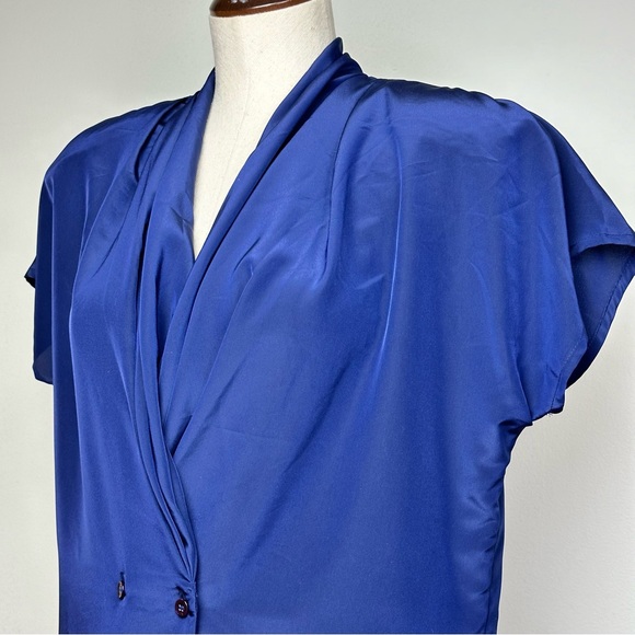 Vintage Navy Plunge Neck Blouse - Picture 3 of 8